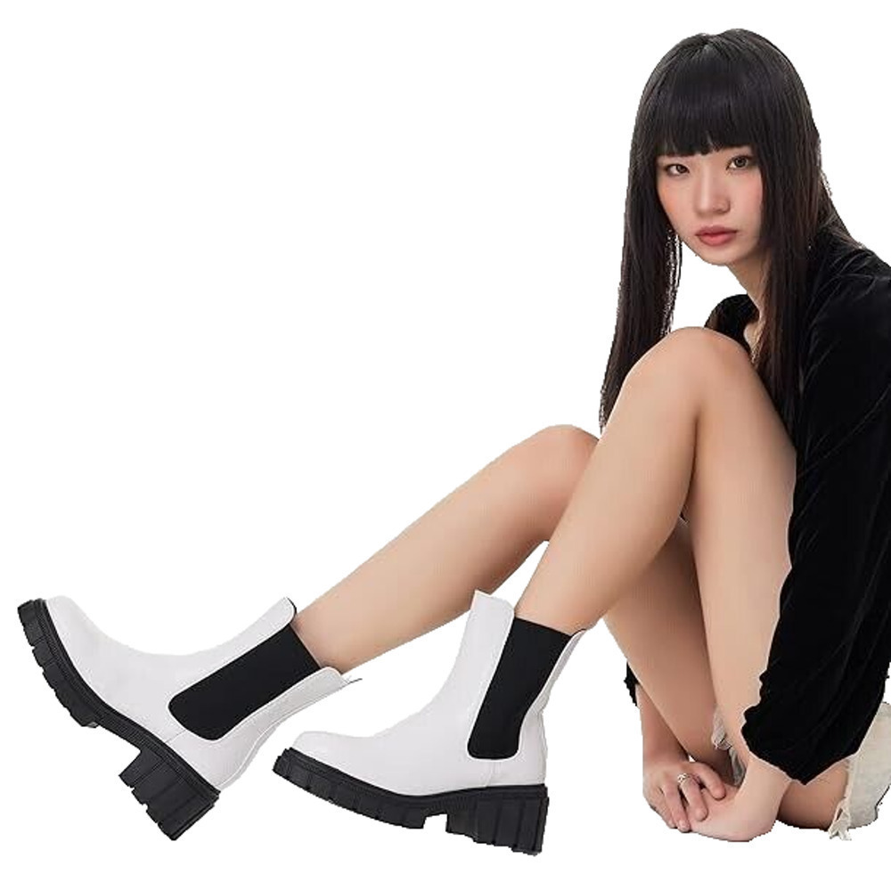 Super Chunky PLATFORM Boots Sz 5 White Chelsea Lug Sole - Picture 4 of 9